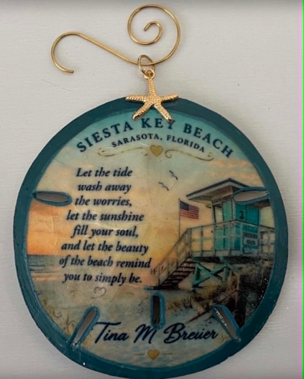 Siesta Key Beach Florida Sand Dollar Ornament Set of Three
