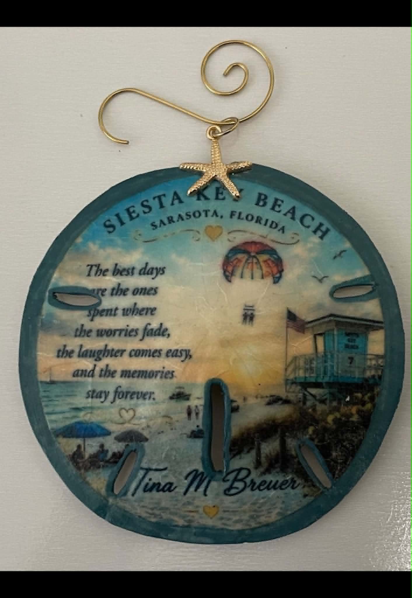 Siesta Key Beach Florida Sand Dollar Ornament Set of Three